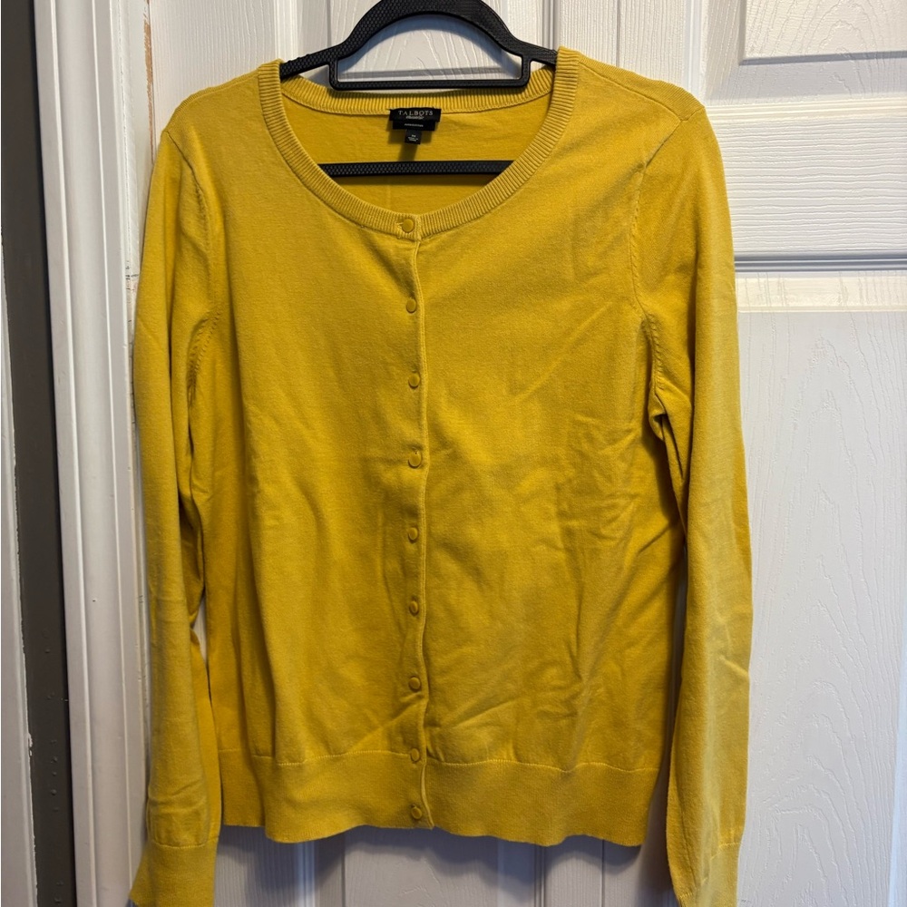 *Talbots Pima Cotton Mustard Yellow Button Down‎ Sweater Size M